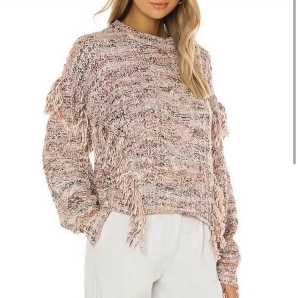 Joie Meghan Cable Knit Fringe Rose Sweater Boho Wool Blend Women XL Pullover top